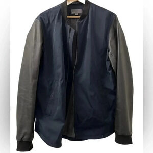 Vince Nylon Jacket with Lambskin Leather Sleeves | Lightweight Zip, XL
